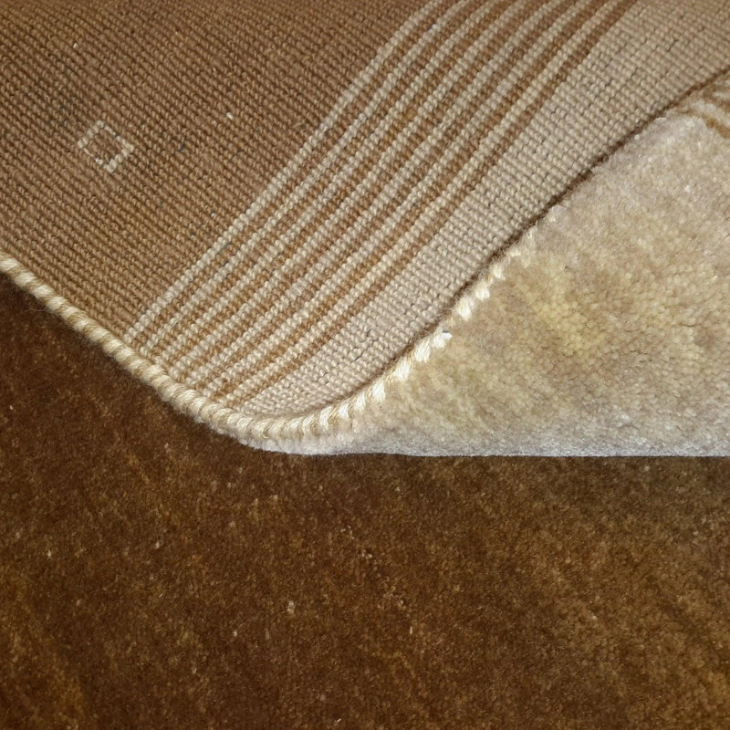 Tapis rayé beige / brun en coton / laine 6 pi 7 po x 7 pi 11 po