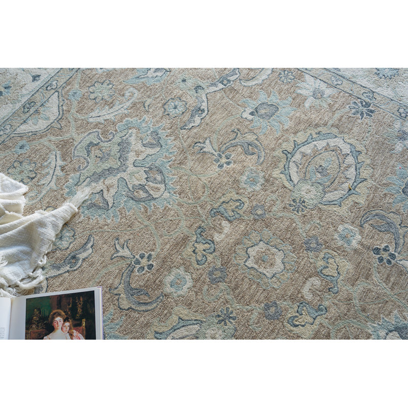 Exquisite Rugs Claremont Oushak Handmade Hand-Tufted New Zealand Wool On Canvas Light Brown/Ivory Area Rug, Rectangle 5' x 8'