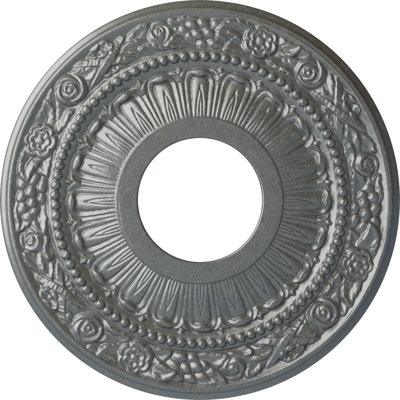 Endurathane Nadia Ceiling Medallion, 12 1/8"OD x 3 5/8"ID x 7/8"P (Fits Canopies up to 4 7/8"), Hand-Painted Platinum Finish