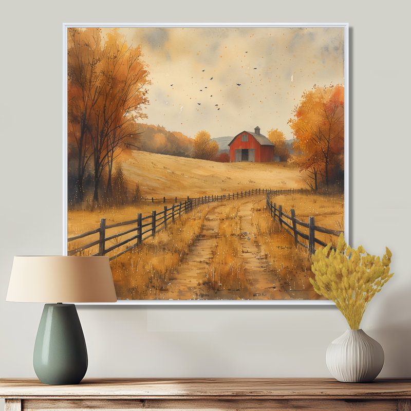Décoration de grange rouge et jaune «Autumn Country Delight», Toile encadrée flottée blanche, H 36 po x l 36 po x P 1,5 po