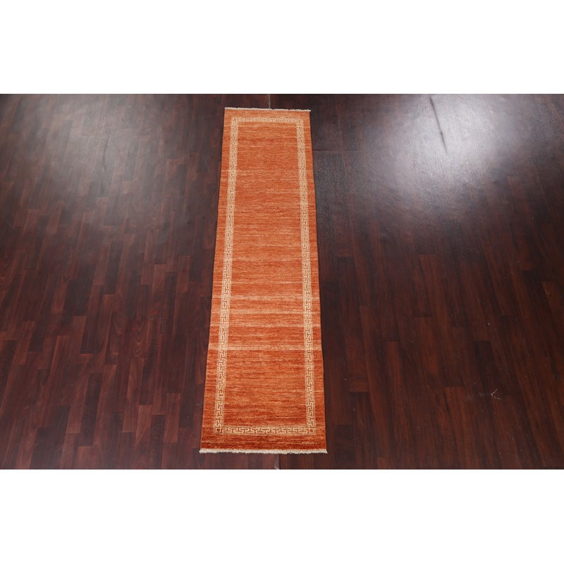 Orange Gabbeh  Wool Runner Rug 2x9