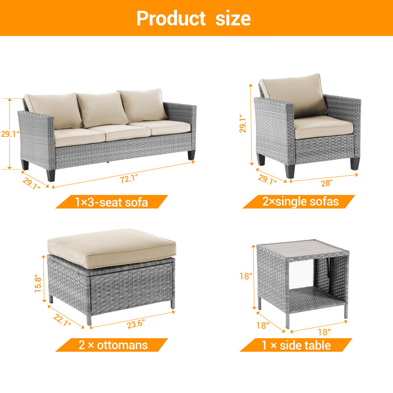 Tostvale Wicker 5 - Person Patio Conversation Set with Cushions, Gray, Beige
