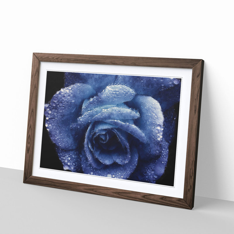 Blue Rose Painting - Picture Frame Graphic Art, 45cm H x 33cm W x 2cm D, Walnut