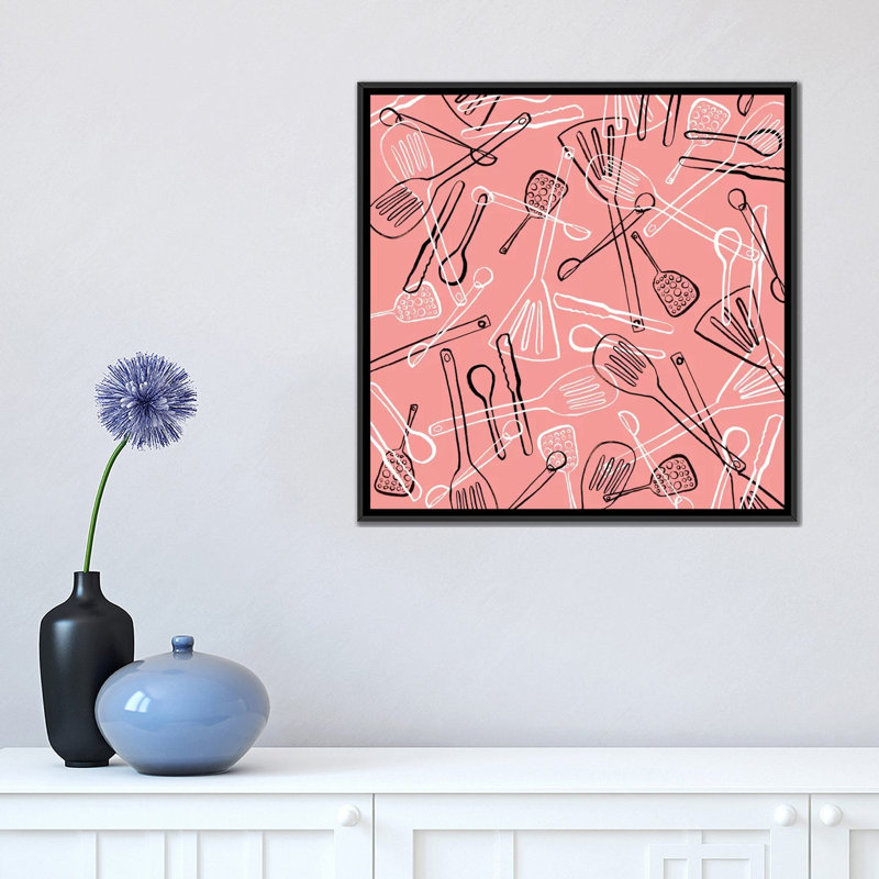 « ustensiles jaquette », impression sur toile, H 18 po x l 18 po x P 1,5 po, Toile avec cadre noir, Blanc
