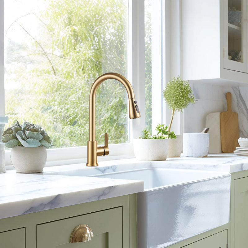 Cobbe Pull Down Kitchen Faucet, Brushed Gold