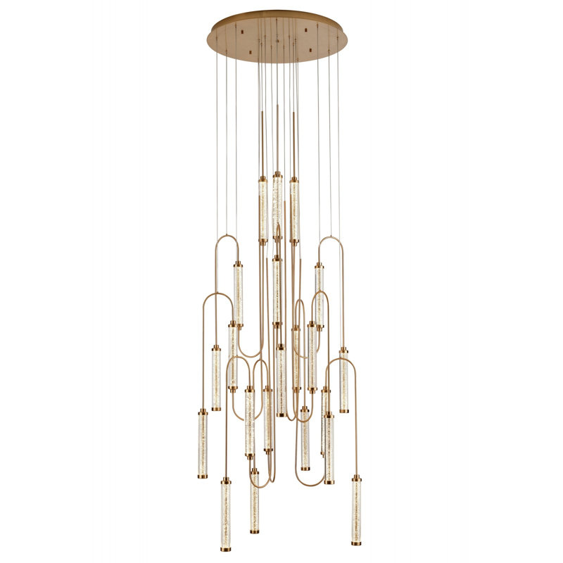  Belvedere 21-light 36"w Led Pendant In Antiqued Brass/clear Glass