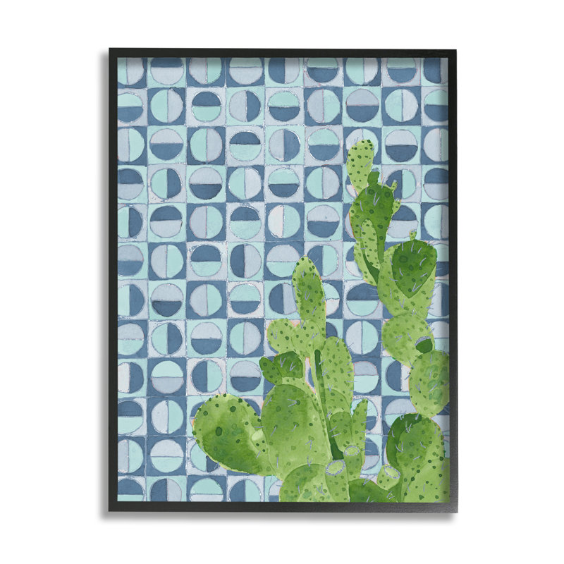 Paire de cactus ronds, H 20 po x l 16 po x P 1,5 po, Giclée encadrée noir minuit