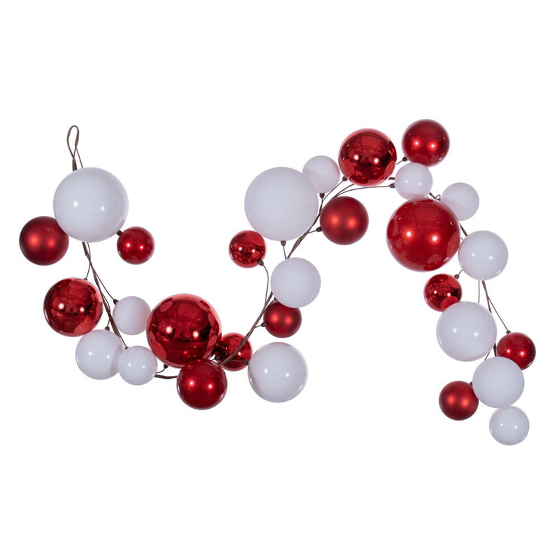 Vickerman 6' Ball Branch Garland, White/Red