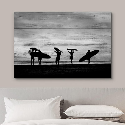 Sport " Water Entertainment Silhouette Of Surfer People Carrying Their Surfboard On Sunset Beach Modern "