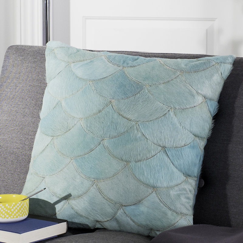 Gray Metallic Scale Cowhide 20" Square Pillow