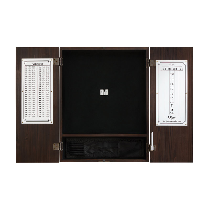 Espresso Solid Wood Dartboard Cabinet with Scoreboard and Darts