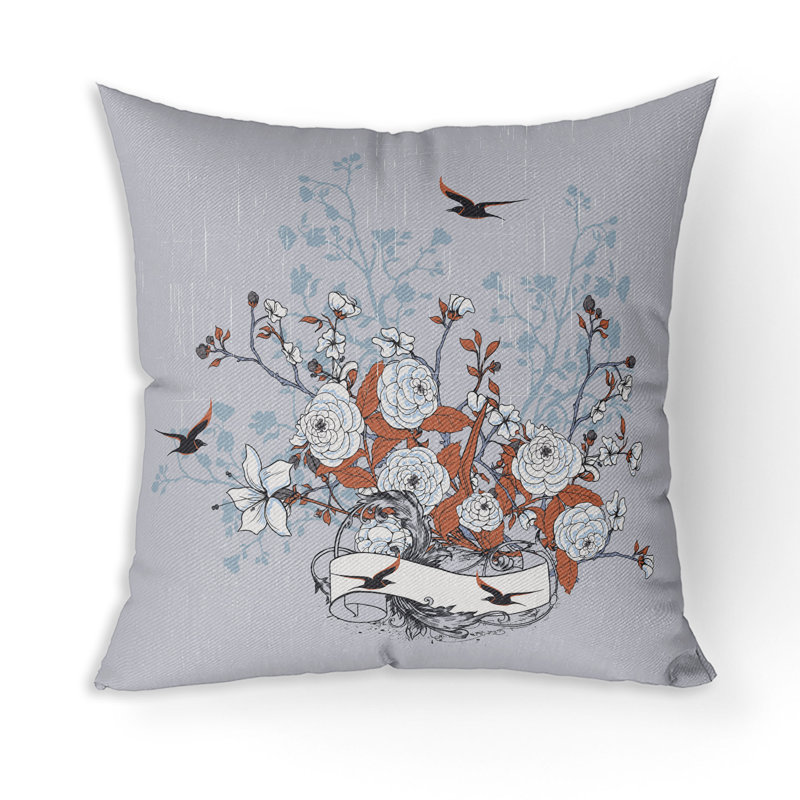 Indoor / Outdoor Square Cushion, 41cm H x 41cm W, Grey/Orange/White