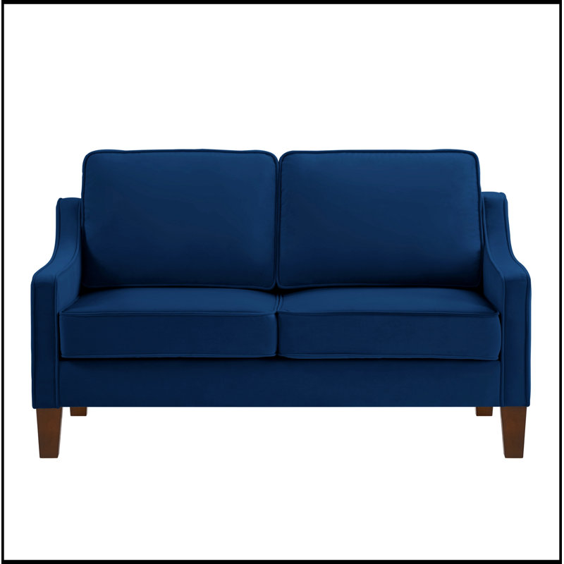 Causeuse en velours avec pieds en bois, Navy