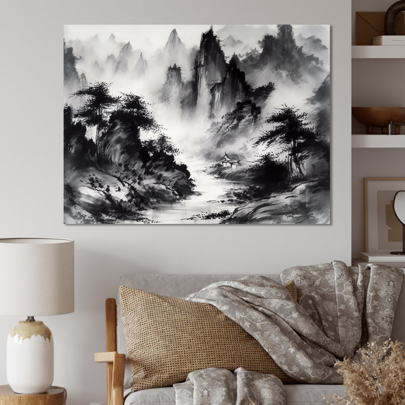 «Black and White Asia Mountains II», reproduction sur toile encadrée, H 30 po x l 40 po x P 1,5 po, Toile tendue