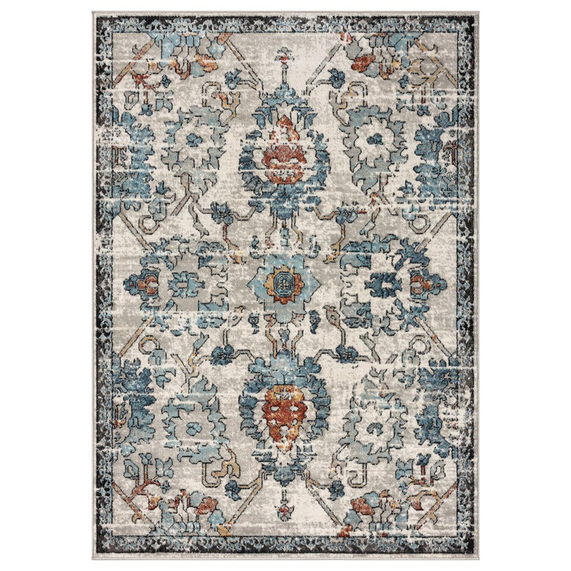 Tapis oriental à motif floral sans perte de poils, Rectangle 7 pi 8 po x 10 pi 0 po