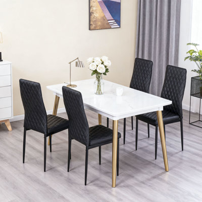 Modern Dining Chair Pu Leather Upholstered Chair Set (4 Packs) Black
