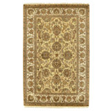 Hand Knotted Wool Oriental Area Rug in Gold And Ivory