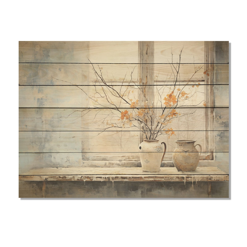 Cottage en hiver fenêtre charme II - fenêtres de ferme sur bois imprimé, H 24 po x l 32 po x P 0,78 po