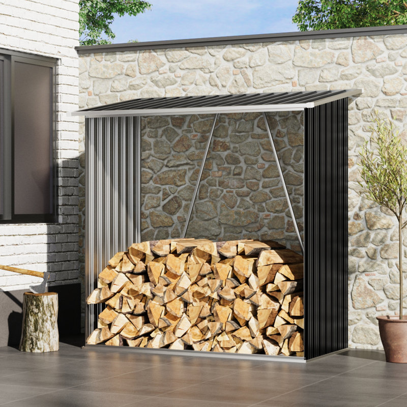157cm W x 71cm D Metal Log Store, Grey