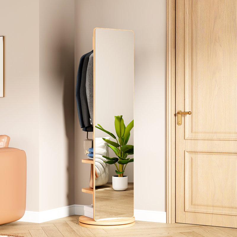 Miroir pivotant 360 ° pleine grandeur avec cintre et bois massif pour le rangement de la chambre à coucher