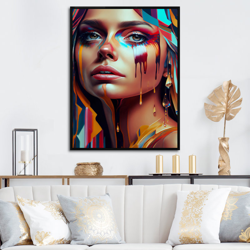 «Vibrant Creative Woman Portrait IV», impression sur toile, H 32 po x l 24 po x P 1 po, Toile avec cadre flottant noir