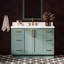 Meuble-lavabo ovale simple de 124 cm (49 po) avec comptoir en quartz blanc pur de 3,8 cm (1,5 po) et finition vert vintage-1102460657-1102460659