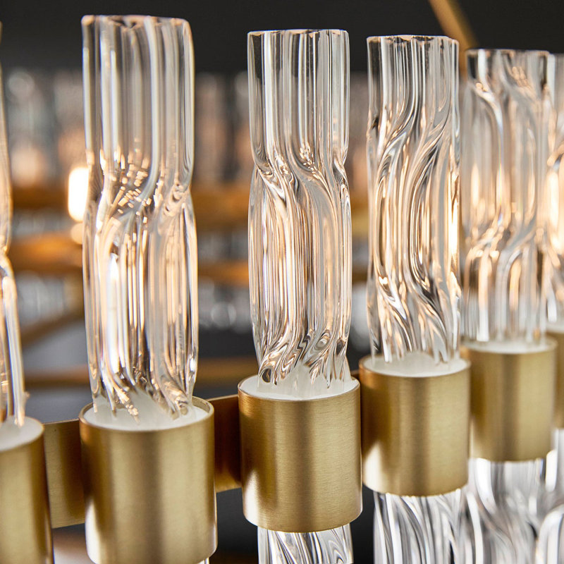 Lustre cylindrique unique et remarquable à 6 lumières avec verre pressé à la main Nobel