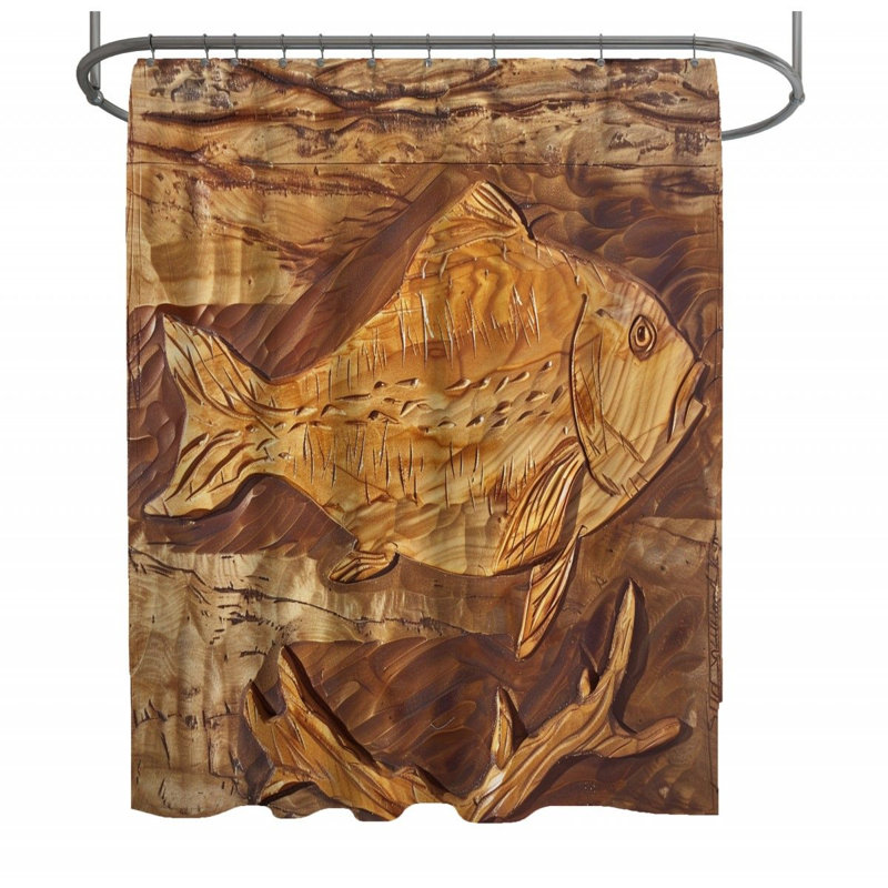 Rideau de douche en bois poisson - Décoration de salle de bain artisanale, H 83 po x l 70 po