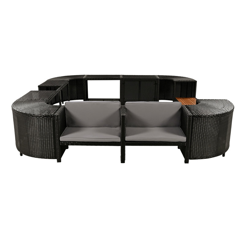 Ensemble de canapés modulaires en rotin pour l'extérieur avec cadre mini Spa, Noir/gris