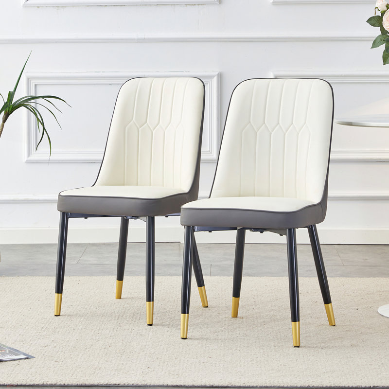 Ensemble de 2 chaises de salle à manger modernes avec dossier en similicuir blanc et gris foncé pour plus de confort et de durabilité