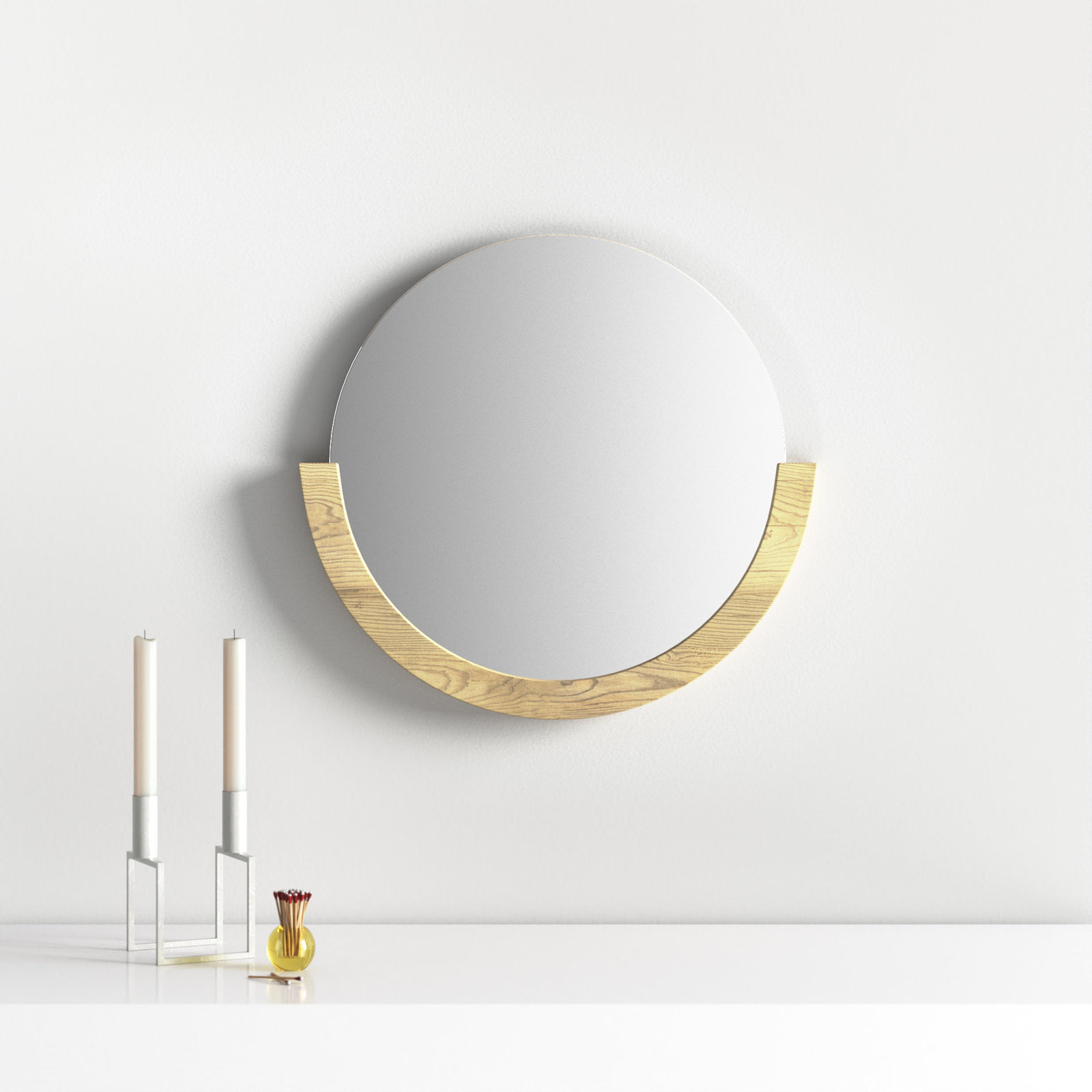 Wood Wall Mirror, 32.24" H  x 31.06" W  x 1.2" D, Natural
