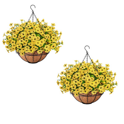 Ensemble de 2 fleurs artificielles d'extérieur avec panier suspendu, 2 jardinières suspendues avec 24 pièces de fleurs pour le printemps, la véranda et le patio, ensemble de 2