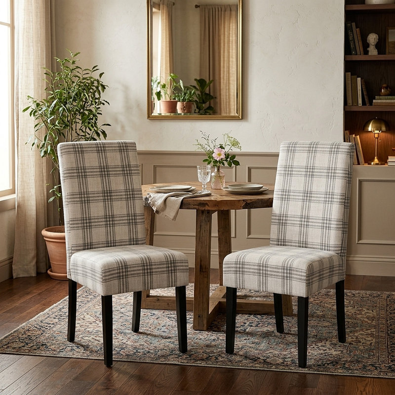 Chaise de salle à manger, Tissu écossais gris