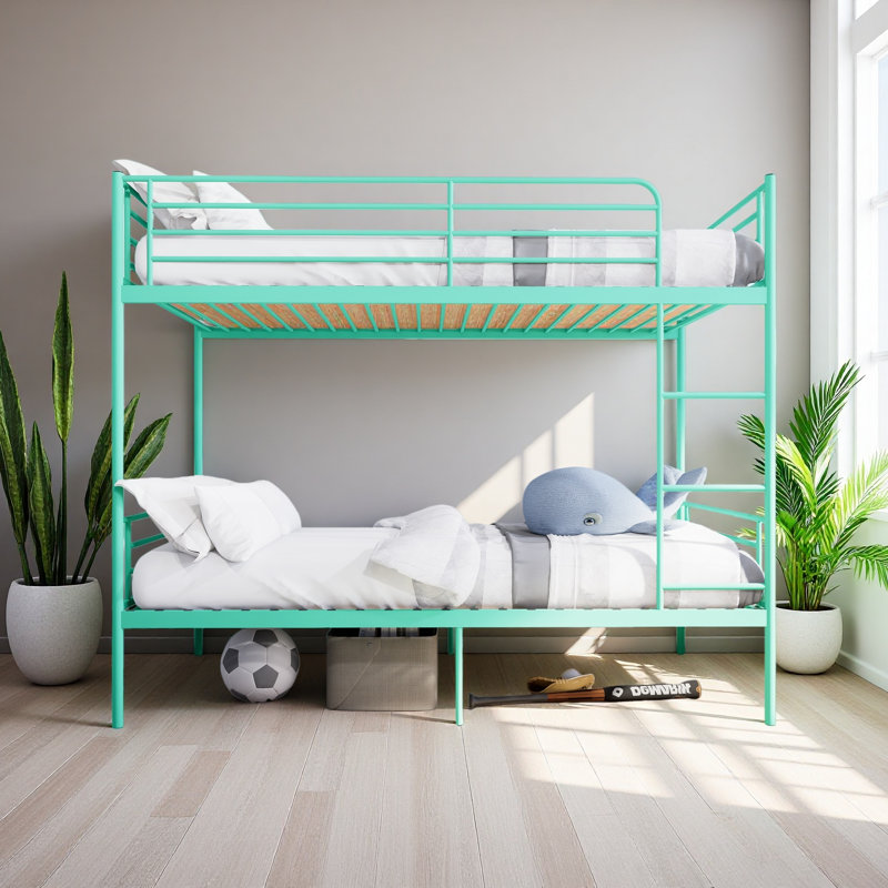 Bunk Bed With Ladder And High Guardrail,Twin Over Twin Size, Green