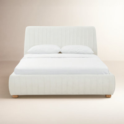 Hades Chenille Queen Bed in Mello White