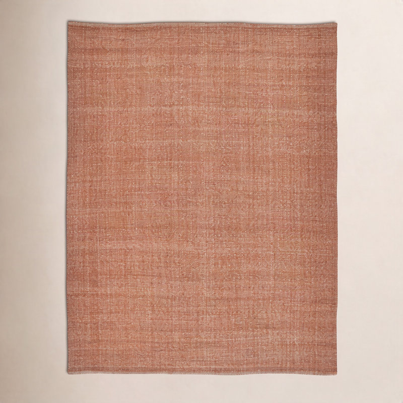 Rectangle Fleurette Solid Color Hand Loomed Polyester Area Rug in Orange, Rectangle 9' x 12'