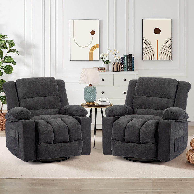 Upholstered Swivel Rocker Recliner Chair (Set Of 2)