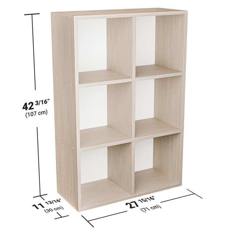 Bibliothèque décorative en bois massif 6 cubes Ariana 7,2, (3 tablettes) H 42,02 po x l 28 po x P 11,81 po, Beige