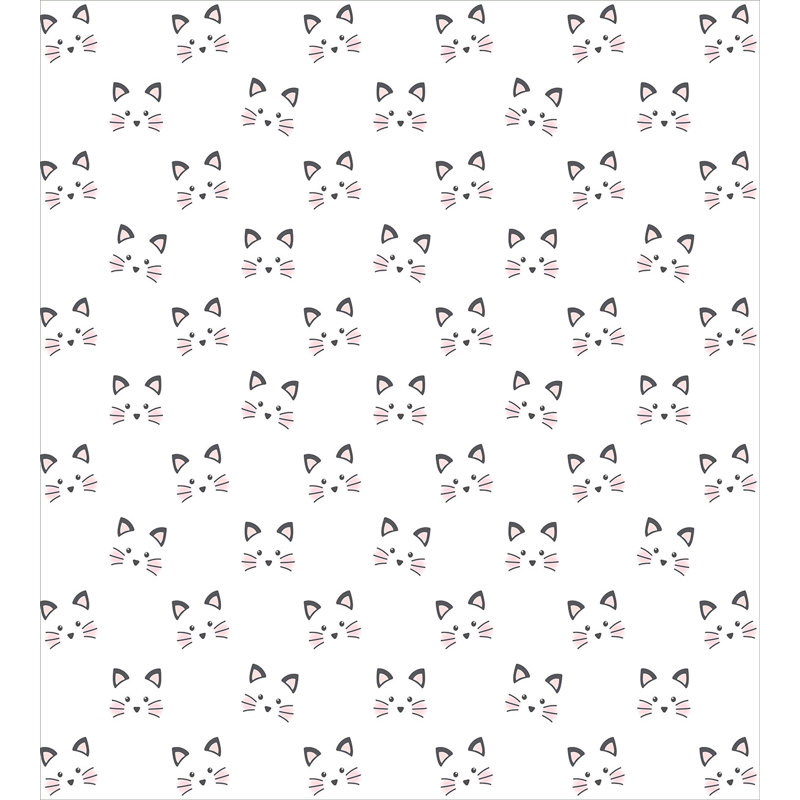 Twin White and Gray Cat Face Duvet Cover Set