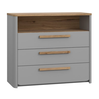 Large Grey And Oak Chest Of Drawers