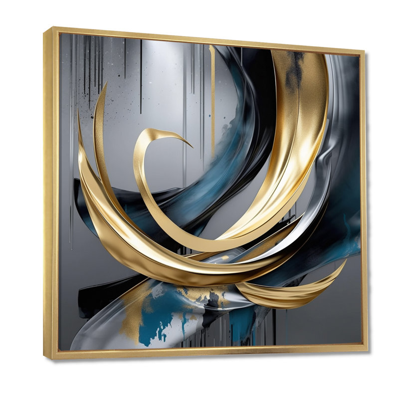 Inception liquide or Curl - vagues art mural salon, H 16 po x l 16 po, Cadre flottant doré