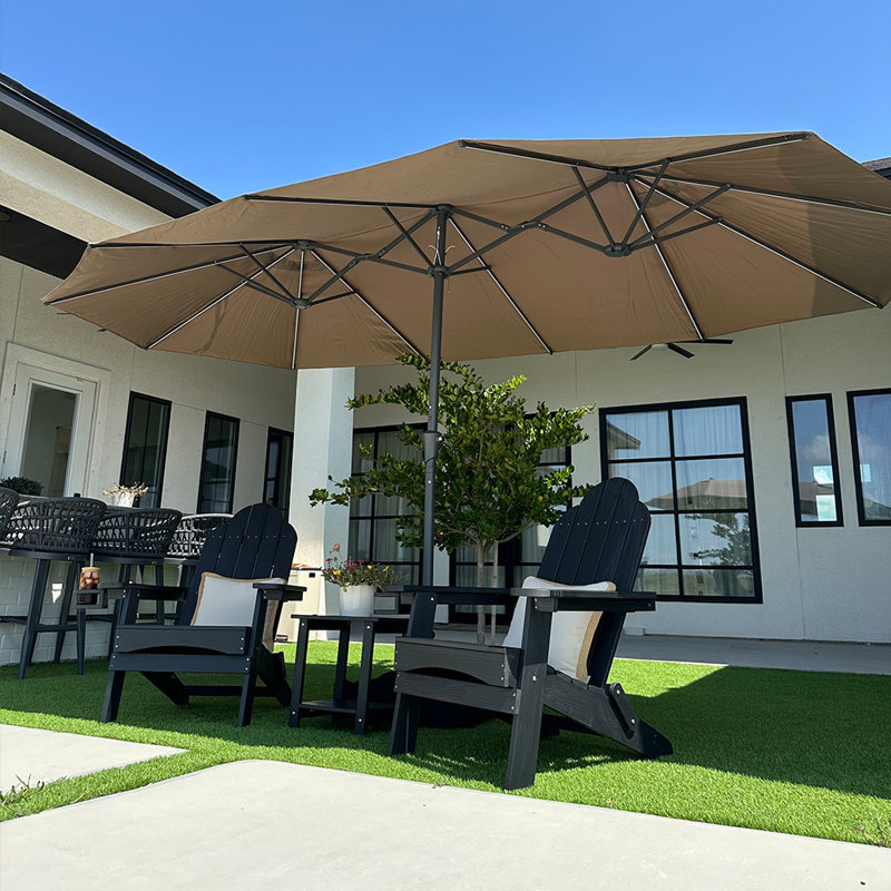 Parasol 14 "pour terrasse de marché avec parasol à double face avec base et manivelle pour table de jardin, Taupe