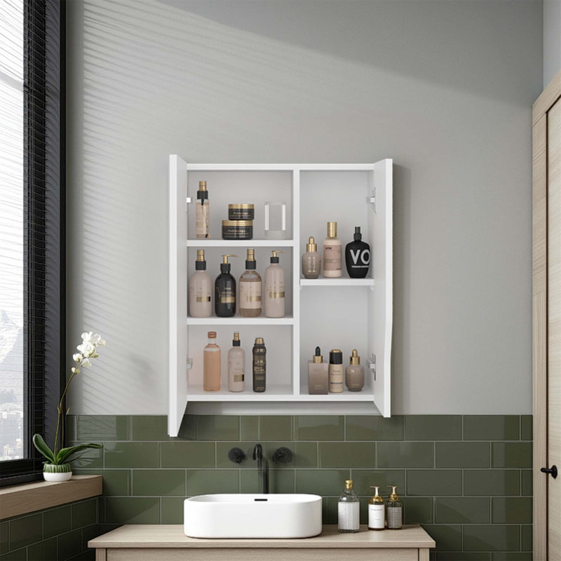 Armoire de salle de bain murale moderne avec miroir intégré, rangement spacieux et design minimaliste élégant pour les salles de bain contemporaines.