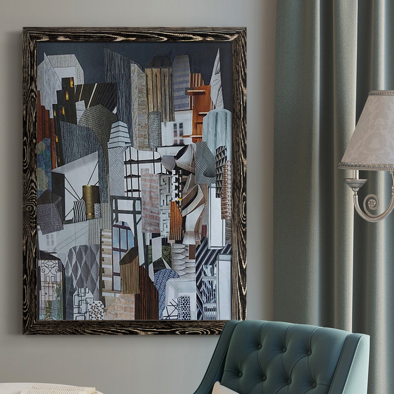 "Western Metropolis" par Coco Good, peinture sur toile, H 43,5 po x l 31,5 po x P 1 po, Noir