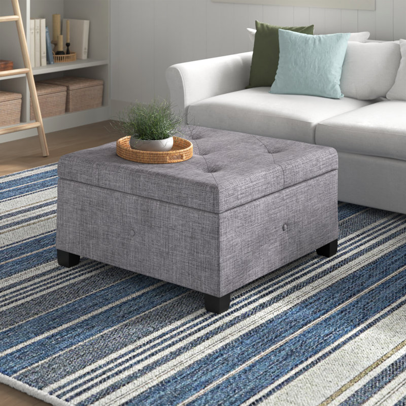 Della Button Tufted Square Storage Ottoman, Charcoal