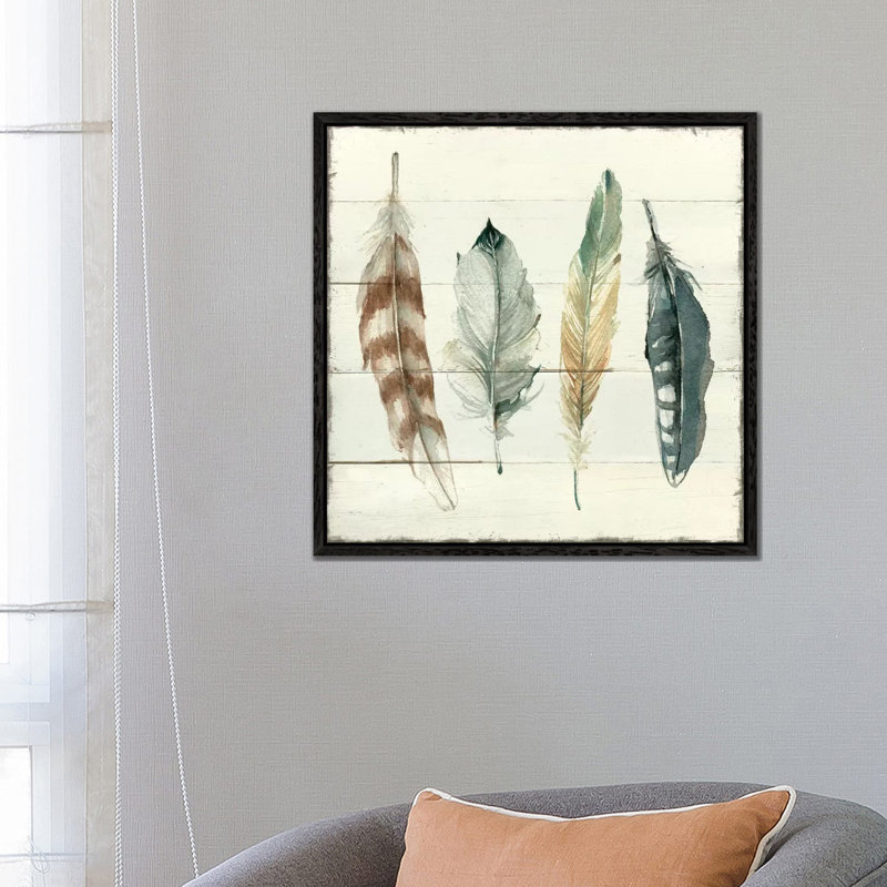 Shiplap Feathers I by Carol Robinson - Painting on Canvas, Black Framed, 66.04 cm H x 66.04 cm W