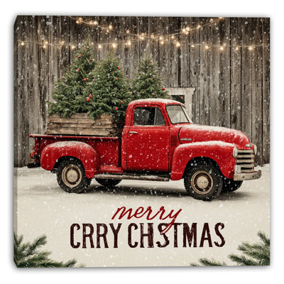 Rustic Christmas Barn Truck Wrapped Canvas Wall Art
