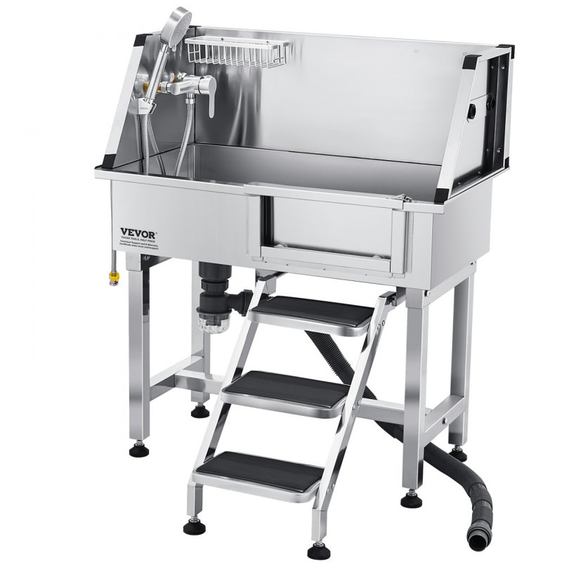 Stainless Steel Dog Grooming Tub, 102.6cm H x 87.1cm W x 48.8cm D