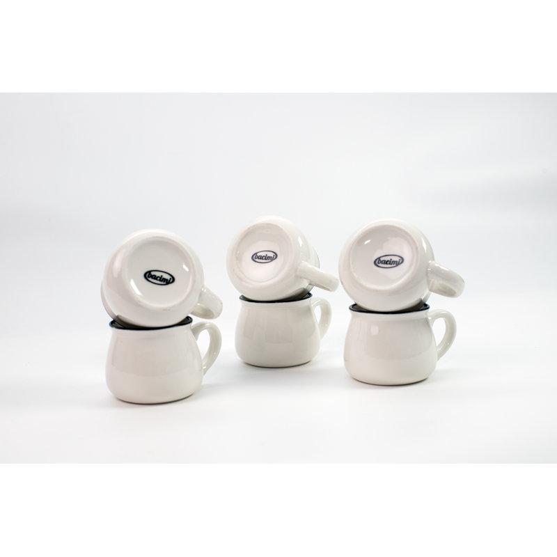 Bacimi Ceramic Espresso Mini Mugs W/Handles 3oz White with Black Rim
