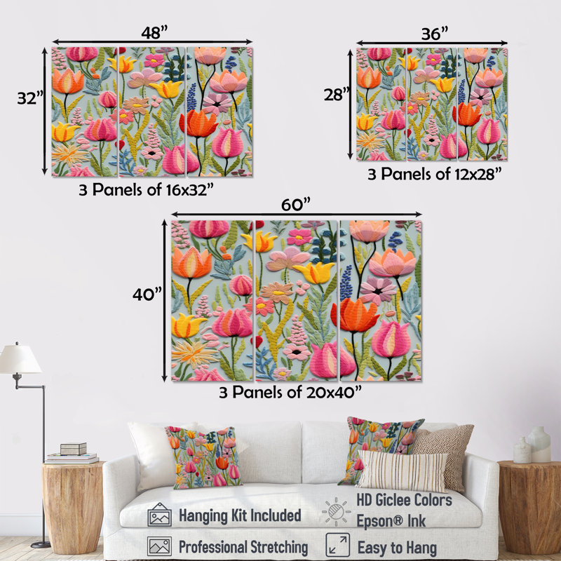 Egremont - Ensemble de décorations murales tulipes, Toile tendue, H 40 po x l 60 po x P 1 po